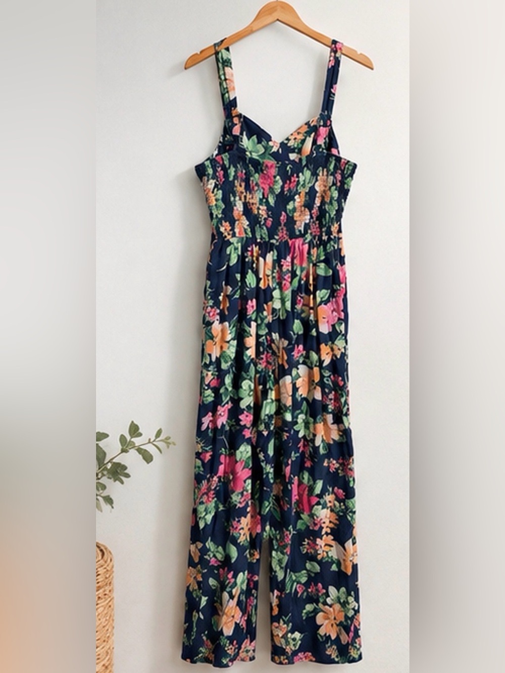 Old Navy Woman Size S Blue Floral Romper Jumpsuit Linen Blend